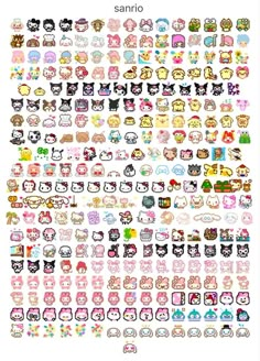 an image of many hello kitty stickers on a white background with the words sanrio