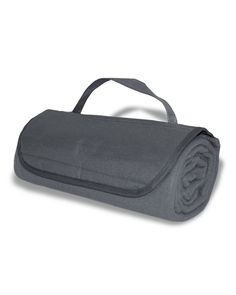 a gray towel with a black handle on it