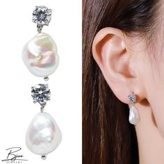 Bjux - Pendientes sencillos de moda de plata de ley con circonitas y perlas barrocas perlas naturales de agua dulce Fine Jewelry White Gold Pearl Earrings, Exquisite Silver Dangle Pearl Earrings, Exquisite Pearl White Jewelry With Pearl Drop, Silver Pearl Earrings Fine Jewelry, Exquisite Silver Drop Pearl Earrings, Delicate Pear-shaped Baroque Pearl Jewelry, Fine Jewelry Pearl Earrings In Diamond White, Diamond White Pearl Earrings Fine Jewelry, Exquisite Silver Earrings With Pearl Drop