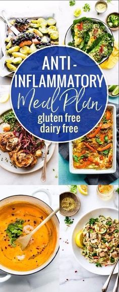 gluten free and dairy free anti-inflammatory meal plan! #healthy Meal Plan Healthy, Anti Inflammation Recipes, Diner Recept, Inflammatory Foods, Foods With Gluten, Healthy Meal Plans