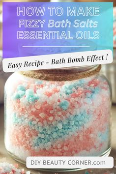 Discover how to make your own fizzy bath salts with this super easy DIY recipe! Create a relaxing spa-like experience at home with essential oils and a bath bomb effect. Perfect for gifting or a self-care day. #DIYBathSalts #FizzyBathSalts #BathBomb #HomemadeSpa #DIYGifts #RelaxingBath #EssentialOils How To Color Bath Salts, Fizzing Bath Salts, Bath Balms Diy Recipe, Bath Salt Recipes With Essential Oils, Fizzy Bath Salts Recipe, Bath Boms Diy Recipes, Diy Bath Salts Recipe, Epsom Salt Bath Recipe, Christmas Bath Salts