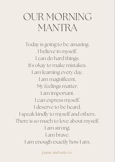 Family morning mantra. A mantra to support a healthy inner dialogue, promote resilience, and encourage positive self esteem. Family Morning, Love Mantra, Self Esteem Affirmations, Women Affirmations, Inner Dialogue, Positive Self Esteem, Selflove Motivation, Morning Mantra, Quotes Money