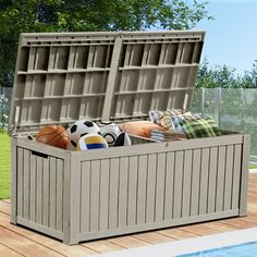 Product Description: Experience enhanced outdoor storage with our upgraded deck box. Built-in divider keeps items organized, while 150-gallon capacity accommodates cushions, toys, and tools. Assembly requires two people and basic tools for a durable, waterproof finish. Premium materials ensure durability and smooth operation. Versatile design blends into any outdoor space, doubling as a table or stool. Highlights -Easy to Assemble -Large Storage Space -Multi-Faceted Application -Durable and Stab Resin Organization, Outdoor Garden Storage, Outdoor Storage Solutions, Resin Storage, Garden Courtyard, Deck Boxes, Deck Box Storage, Patio Bench, Large Cushions