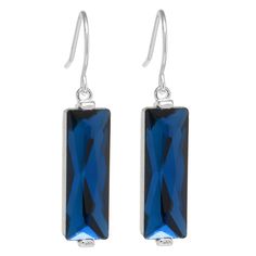 Silver Plated Brass Rectangular Dark Blue Crystal Drop Earrings, Women's, Sterling Navy Blue Earrings, Crystal Stone Jewelry, Rectangle Earrings, Simple Tshirt, Blue Jewelry, Crystal Drop Earrings, Earrings Long, Crystal Charm, Earrings Blue