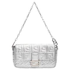 Color: Silver Material: Embossed leather Height 7” x Length 12.5” x Depth 2.5” Code: PROVA PE 20-1***-2 Comes with: Dust bag, certificate of Authenticity from 3rd party entrupy Condition: Very good.. Made in Italy Evening Shoulder Bag With Silver-tone Logo, Luxury Rectangular Baguette Bag With Dust Bag, Designer Rectangular Shoulder Bag With Engraved Logo, High-end Silver Rectangular Shoulder Bag, Designer Baguette Bag With Branded Hardware, Designer Rectangular Bag With Engraved Logo, Modern Rectangular Bags With Engraved Logo, Modern Rectangular Bag With Engraved Logo, Luxury Rectangular Bag With Silver-tone Logo Plaque