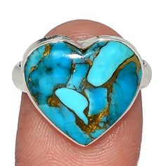 Heart Copper Blue Turquoise Silver Ring 5.3 grams Composite turquoise Gemstone Blue Turquoise Ring With Inlay, Heart-shaped Blue Turquoise Ring Gift, Unique Blue Turquoise Ring With Inlay, Heart-shaped Turquoise Blue Ring For Gift, Heart-shaped Blue Turquoise Ring For Gift, Handmade Blue Heart Ring, Handmade Blue Heart Shaped Ring, Handmade Blue Heart Ring Gift, Handmade Blue Heart Ring For Gift