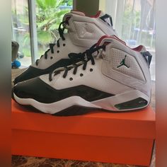 Brand *Never Worn/ No Box Product Code Cw7008-100 Colorway White/Pine Green/Gym Red/Black Main Color White Release Date Oct. 10, 2021 *Synthetic/Leather Upper *Rubber Outsole *Air-Sole Unit *Jordan On The Tongue Nike Jordan Sports Shoes In White, Nike Jordan White Sports Shoes, Nike Jordan White Shoes For Sports, Nike Gray Jordan Shoes For Sports, Green Gym, Jordan B, Nike Shoes Air, Shoes Air, White Pine