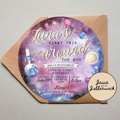 this is an image of a birthday party with space theme on the front and back