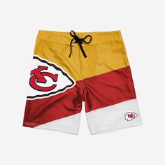 Dominate summer style the same way your team dominates their opponents. These Kansas City Chiefs Color Dive Boardshorts will have you ready for every pool party, beach day, and barbecue. Features Diagonal, multi-team colored design so you can let your true colors shine Large cropped team logo on front right leg that lets you show off your legendary team spirit AND your toned calf muscles Small team logo on front left leg so there's no question who you're rooting for Adjustable drawstring for add Sports Swimwear For Beach Season, Summer Beachwear Sports Shorts, Sporty White Shorts For Water Sports, Sporty Beach Season Sports Shorts, White Sporty Swim Trunks For Water Sports, Summer Short Swim Trunks For Sports, Short Swim Trunks For Summer Sports Events, Sporty Shorts For Beach Season Sports, Sporty Swim Trunks For Beach Season Surfing