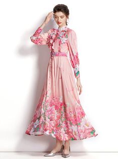 Technology: printingSkirt length: Long skirtType: A-line skirtType: middle waistPlacket: pulloverColor: pinkSizes: S,M,L,XL,2XL Pink A-line Maxi Dress For Spring, Pink Printed A-line Maxi Dress, Casual Pink A-line Maxi Dress, Pink Printed Maxi Dress For Garden Party, Pink A-line Maxi Dress With Floral Print, Chic Printed Pink Dresses, Chic Pink Printed Dress, Fitted Pink Skirted Dress, Feminine Floral Print Dress With Full Skirt