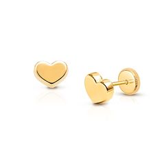 Tiny Blessings Children's Jewelry Yellow Gold Heart Earrings For Mother's Day Gift, Hypoallergenic Yellow Gold Earrings For Mother's Day, Mother's Day Yellow Gold Heart Earrings For Pierced Ears, Yellow Gold 14k Earrings For Mother's Day, 14k Gold Heart Huggie Earrings As Gift, Gift 14k Gold Heart Huggie Earrings, 14k Yellow Gold Earrings For Mother's Day, Hypoallergenic Heart Cut 14k Gold Earrings, Hypoallergenic 14k Gold Heart Cut Earrings