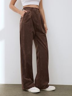 Details Composition: 100% Polyester Design: Plain Style: Casual, Basic Thickness: Regular Sheer: No Material: Corduroy Pant type: Wide Leg Occasion: Business Pattern: Plain Size & Fit Pants Length: Long Pants Stretch: Non-stretch Fit Type: Shift Size Length Hips Inseam Waist 2XS 103 92 72 62 XS 104 96 72.5 66 S 105 100 73 70 M 106 104 73.5 74 L 107.5 110 74.5 80 XL 109 116 75.5 86 2XL 110.5 122 76.5 92 2XS 40.6 36.2 28.3 24.4 XS 40.9 37.8 28.5 26 S 41.3 39.4 28.7 27.6 M 41.7 40.9 28.9 29.1 L 42. Pleated Corduroy Pants, Corduroy Pant, Satin Camisole, Iron Plate, Pants Details, Plain Style, Type Of Pants, Khaki Color, Straight Leg Trousers