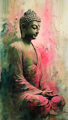 a painting of a buddha statue sitting on the ground