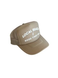 Local Beach Good Times USA Trucker Hat Beach days are the best days! This his or hers trucker is part of our Timeless Summer Collection. Cute and perfect for your next day in the sun. So light, medium profile and a perfect addition to your growing hat collection. 5 Panel Foam Mesh Back Trucker, Pro Style Adult Sizing 100% Poly Foam Front, 100% Nylon Back Casual Hats For Summer Adventures, Casual Adjustable Hats For Summer Adventures, Casual Curved Brim Hat For Summer Adventures, Summer Outdoor Trucker Hat With Flat Brim, Summer Outdoor Baseball Cap With Flat Bill, Summer Outdoor Trucker Hat With Flat Bill, Trendy Summer Trucker Hat For Travel, Summer Flat Brim Trucker Hat For Outdoor, Trendy Trucker Hat For Summer Travel