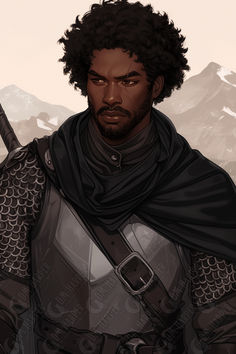 Zhentarim Mercenary, Human Fighter, The Seven Snakes (Storm King's Thunder) Sultan Character Design, Black Man Oc Art, Zhentarim Dnd, Fighter Dnd Character Design, Male Fighter Dnd, Spear Character Design, Knight With Hammer, Npc Pfp, Royal Guard Character Design