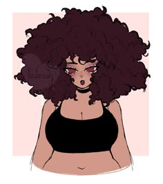 a drawing of a woman with curly hair wearing a black bra top and choker