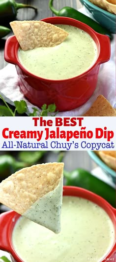 two red bowls filled with creamy homemade jalapeno dip