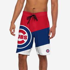 *SEP* *SEP* Dominate summer style the same way your team dominates their opponents. These Chicago Cubs Cropped Logo Colorblock Boardshorts will have you ready for every pool party, beach day, and barbecue. Features Diagonal, multi-team colored design so you can let your true colors shine Large cropped team logo on front right leg that lets you show off your legendary team spirit AND your toned calf muscles Small team logo on front left leg so there's no question who you're rooting for Elastic wa White Sporty Swim Trunks For Water Sports, Sporty Beach Season Sports Shorts, Sporty White Shorts For Water Sports, Short Swim Trunks For Summer Sports Events, Sporty Shorts For Beach Season Sports, Summer Short Swim Trunks For Sports, Moisture-wicking Swimwear For Sports, Beach Shorts With Flag Print, Casual Bottoms With Flag Print For Beach