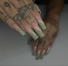 Sage Green Nails, Green Herbs, Green Acrylic Nails, Dope Nail Designs, Her Nails