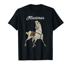 a black t - shirt with the words maximus on it and an image of a white horse