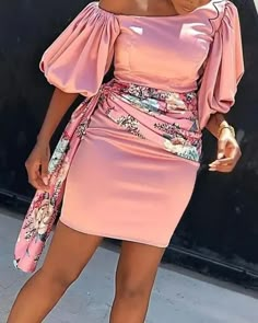 Color: pink, Size: XL Short African Dresses, Afrikaanse Mode, Short Gowns, African Fashion Modern, African Fashion Women Clothing, Bodycon Dress With Sleeves, Classy Dress Outfits, African Print Dress, Dress With Sleeves