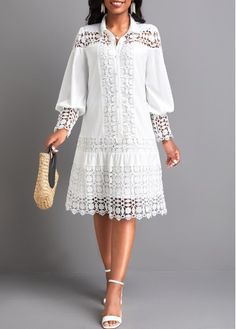 Color:White;Size:S;Size:M;Size:L;Size:XL;Size:XXL;Package Contents:1 X Dress;Occasion:Sport; Lace White Shirt, White Shirt Collar, Long Sleeve White Dress, White Lace Shirt, Latest Dress For Women, White Lace Shorts, Flowy Design, Fashion Dresses Online, White Long Sleeve Dress