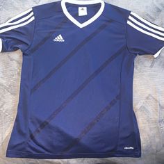 New Condition Adidas Climalite Vneck T-Shirt. Size Small. Dark Blue With White. Adidas Climalite, Adidas Blue, Adidas Tops, Blue Adidas, Adidas Women, V Neck T Shirt, Dark Blue, Blue White, Color Blue