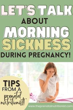 a woman talking on her cell phone with the words let's talk about morning sicknesss during pregnancy