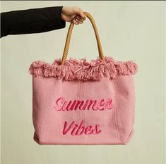 Summer Handbag Bag Tassel Letter Embroidery Casual Underarm Bag fashion Simple Travel Tote Canvas Bag Large Capacity Shoulder Bag . Canvas Beach Tote, Large Beach Bags, Zara Summer, Letter Bag, Summer Handbags, Beach Stuff, Embroidered Canvas, Tassel Bag, Embroidered Bag