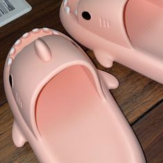 Brand New Shark Slides, Never Been Worn, And Very Comfy To Walk In, Feels Like A Cloud! The Smaller Pair Are 5 1/2 And The Bigger Pair Are 8 1/2 Shark Sandals, Shark Slides, Pink Shark, Cute Slides, Cute Sneakers, Pink Clouds, Cute Shoes, Women's Shoes Sandals, Walk In