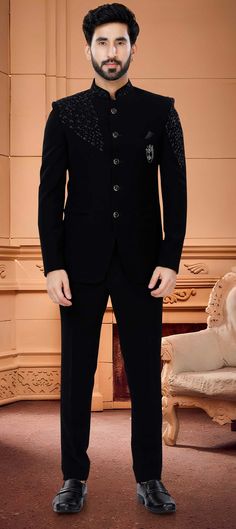 Black and Grey color Jodhpuri Suit in Rayon fabric with Broches, Sequence work : 1841843 Man Jodhpuri Suit, Black Suit Designs For Men, Wedding Black Suits Men, Jodhpuri Suits For Men Designer, Jodhpuri Black Suits For Men, Best Jodhpuri Suits For Men, Designer Black Suits For Men, Jodhpuri Mens Suit, Suit For Reception Men