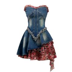 Mixed fabric strapless denim dress – Rae Jeans Denim Dresses Online, Strapless Denim Dress, Collage Style, Womens Denim Dress, Functional Fashion, Looks Street Style, Mixing Fabrics, 2000s Fashion, Stage Outfits