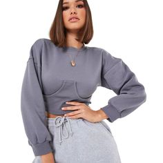 Nwt Missguided Tall Gray Corset Sweatshirt Size 10 New With Tags Crop Top Sweater, Sporty Outfits, Crop Sweatshirt, Grunge Outfits, Comfy Outfits, Cropped Sweater, Casual Chic, Athleisure, Crop Tops Women