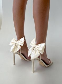 Fairytale Heels Cream Fairytale Heels, Homecoming Shoes, Cute Shoes Heels, Cream Shoes, Cute Heels, Bow Heels, Girly Shoes, Strappy Sandals Heels, Wedding Heels