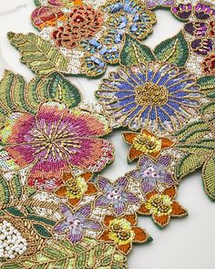 Floral And Geometric Design, Spring Embroidery, Types Of Beads, Garden Paradise, Colorful Florals, Kim Seybert, The Eden, Textile Products, Landscape Features