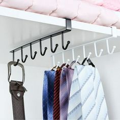 Description: This item easily slides onto shelf or mounts under cabinets. Doesn't need screws or nails, easy to install. It can store up kitchen necessities, such as mugs, spoons, even small pots. Also a perfect choice for wardrobe storage. Simple and practical. It organizes your kitchen space by hanging kitchen utensils and towels with these great hooks. Durable and sturdy. This hanging rack is sturdy metal construction, can bear and hang heavy items as your needs. Making full use of partitions Under Cabinet Hanger, Hand Towel And Pot Holder Drawer Hangers, Entrance Closet Ideas, Sloped Ceiling Closet, Ikea Storage Ideas, Diy Closets, Closet Organization Bedroom, Entrance Closet, Dormer Bedroom