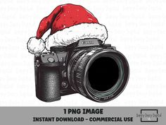 a digital camera with a santa hat on it's top and the words instant image below