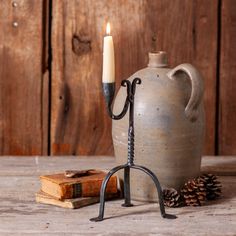 Reproduction Single Taper Aged Wrought Iron Candle Holder Shutter Wall Decor, Early American Homes, Hanging Basket Wall, Blue Harvest, Wrought Iron Candle Holders, Wrought Iron Candle, Iron Candle Holder, Traditional Candles, Taper Holders