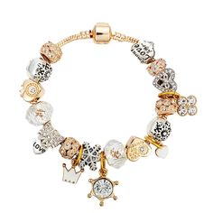 PRICES MAY VARY. Elegant Gold Rhinestone color 19CM Heart Charms paired with gold to make up the perfect Pandora inspired style bracelet. 11 beautiful charms included Bracelet Rose Gold creates an eye-catching, dynamic look when added as embellishment to this beautiful piece of jewelry. Hand Jewelry crafted in a slim but sturdy design, this high quality charm bracelet is sure to last long without ageing and fading away. Clasp closure ensures security and convenience on the go for your literally Pandora Gold, Gold Snake Chain, Charms Pandora, Snowflake Pendant, Bracelet Inspo, Silver Bead Bracelet, Gold Charm Bracelet, Pandora Bracelet Charms, Bohemian Bracelets