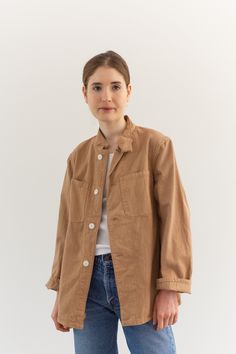 "Vintage Overshirt with four button closure, two round chest pockets, Collar. Lightweight fabric excellent for transitional weather. Military | Material: 100% Cotton ~7 oz Condition: Good. May have tiny pin holes or occasional small spots that are consistent with the age. X-SMALL: Shoulders: 15\" | Chest: 18-19\" | Length: 27\" | Sleeve: 22.5\" Lena is 5'8\" and wears a modern size small. SHOP http://www.rawsonstudio.etsy.com FOLLOW US + instagram | @_rawson + website | shoprawson.com + pinteres Relaxed Fit Cotton Utility Jacket With Button Cuffs, Cotton Utility Jacket With Button Cuffs And Relaxed Fit, Unstructured Long Sleeve Utility Jacket With Button Closure, Relaxed Fit Utility Jacket With Buttoned Pockets, Everyday Collared Shacket With Buttons, Everyday Long Sleeve Utility Jacket With Button Cuffs, Everyday Utility Jacket With Button Cuffs, Unstructured Long Sleeve Outerwear With Buttons, Cotton Utility Jacket With Button Cuffs