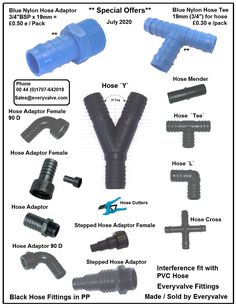 the different types of hose fittings are shown in this diagram, with instructions for how to use them