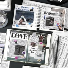 an assortment of newspapers and papers on a desk