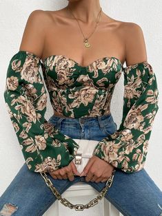 Top Bustier, Top Halter, Blouse Casual, Fur Fashion, Bustier Top, Inspiration Mode, Floral Top