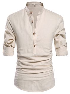 PRICES MAY VARY. This shirts linen shirts made from great fabric, lightweight, and soft touch, do not shrink and fade, Moisture-wicking. Casual henley shirts, Roll-up Sleeves, Long Sleeve linen shirts, Button Front, Stand collar, featured button detail. Solid Colors,Casual, and Trendy shirt. Perfect for Spring and autumn These long-sleeve stylish slim fit shirts could be easy to match with dress pants, slacks, chinos, and jeans. US Size:US S (Chest 34''-37''),US M(Chest 38''-41''),US L(Chest 42' Man Shirt Style, Tshirt Men Fashion, Silly Little Guy, Man Shirt, Linen Blend Shirt, Mens Henley, Linen Shirts, Fashion Shirts, Tshirt Men