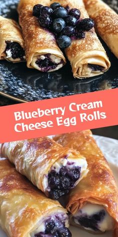 blueberry cream cheese egg rolls on a plate