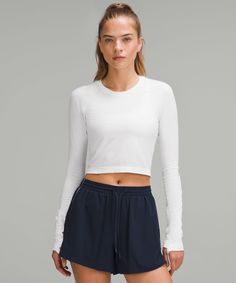 Swiftly Tech Cropped Long-Sleeve Shirt 2.0 | Women's Long Sleeve Shirts | lululemon Lemon Shirt, White Long Sleeve Crop Top, Lululemon Shirt, Athleisure Tops, Swiftly Tech, Womens Long Sleeve Shirts, Lululemon Women, White Long Sleeve, Long Sleeve Crop Top