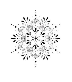 a black and white drawing of a snowflake on a white background with dots