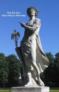 A statue of Hermes that's pointing to where you can find 'holy moly' Hermes God Statue, Mercury Sculpture, Mercury Mythology, Mercury Hermes, Mercury God, God Mercury, Hermes God, Hermes Statue