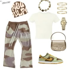 Beige Nike Dunks, Dunk Low Dusty Olive, Earthy Streetwear, Dunk Low Outfit Women, Culpa Beanie, Dunks Outfits, Beige Nike, Geek Clothes, Y2k Women