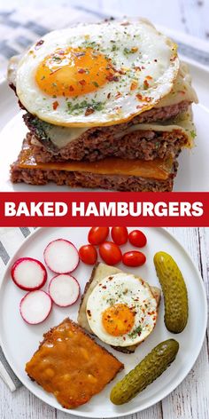 an egg is sitting on top of a sandwich with pickles, tomatoes and bread